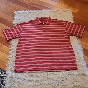 Nike golf mens dri fit uv red, blabmck and white‎ stripped short sleeve polo